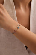Sterling Silver Double Chain Evil Eye Bracelet | Zircon (NRZ1000805)