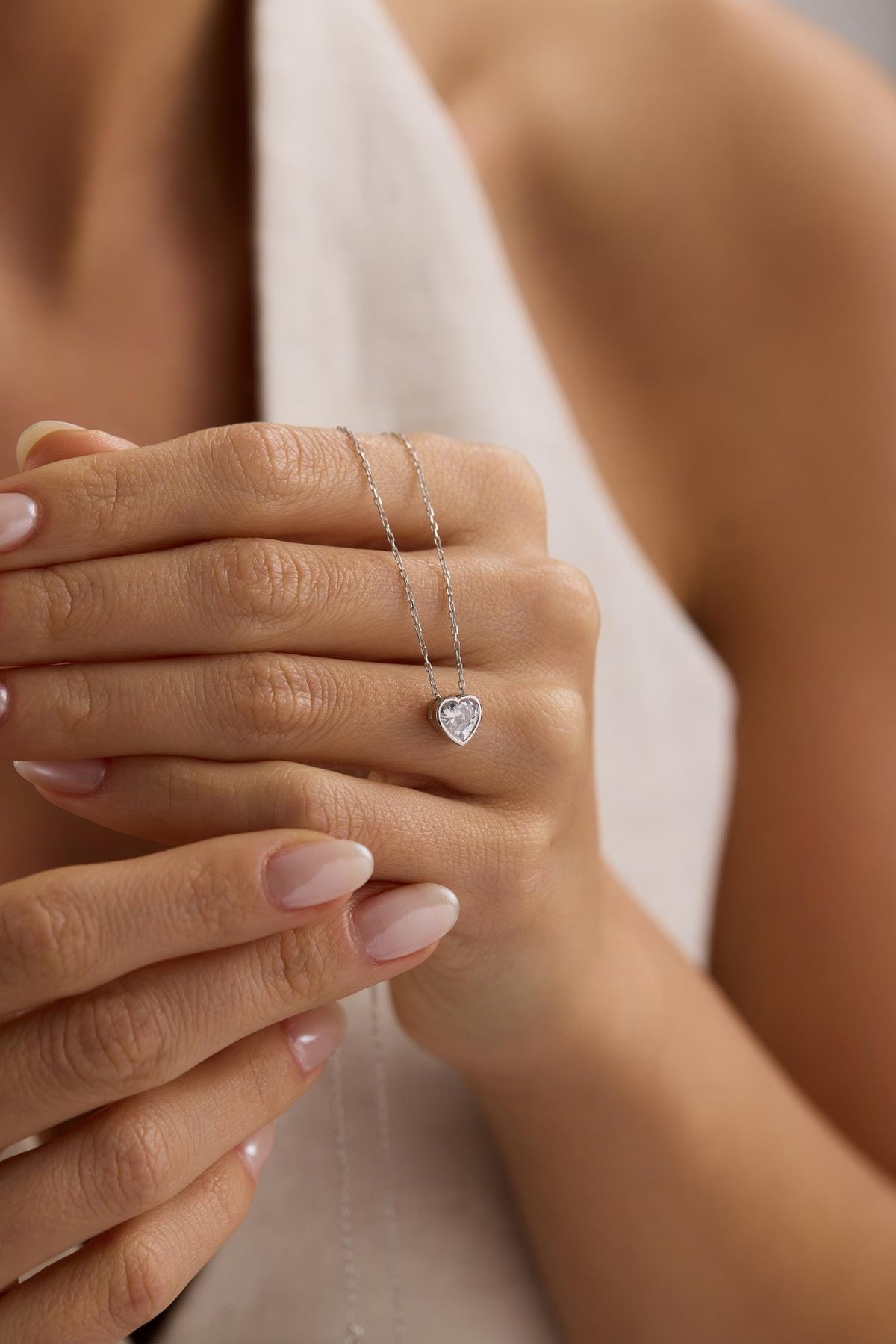 Sterling Silver Heart Necklace, Zircon Pendant, Dainty Gift