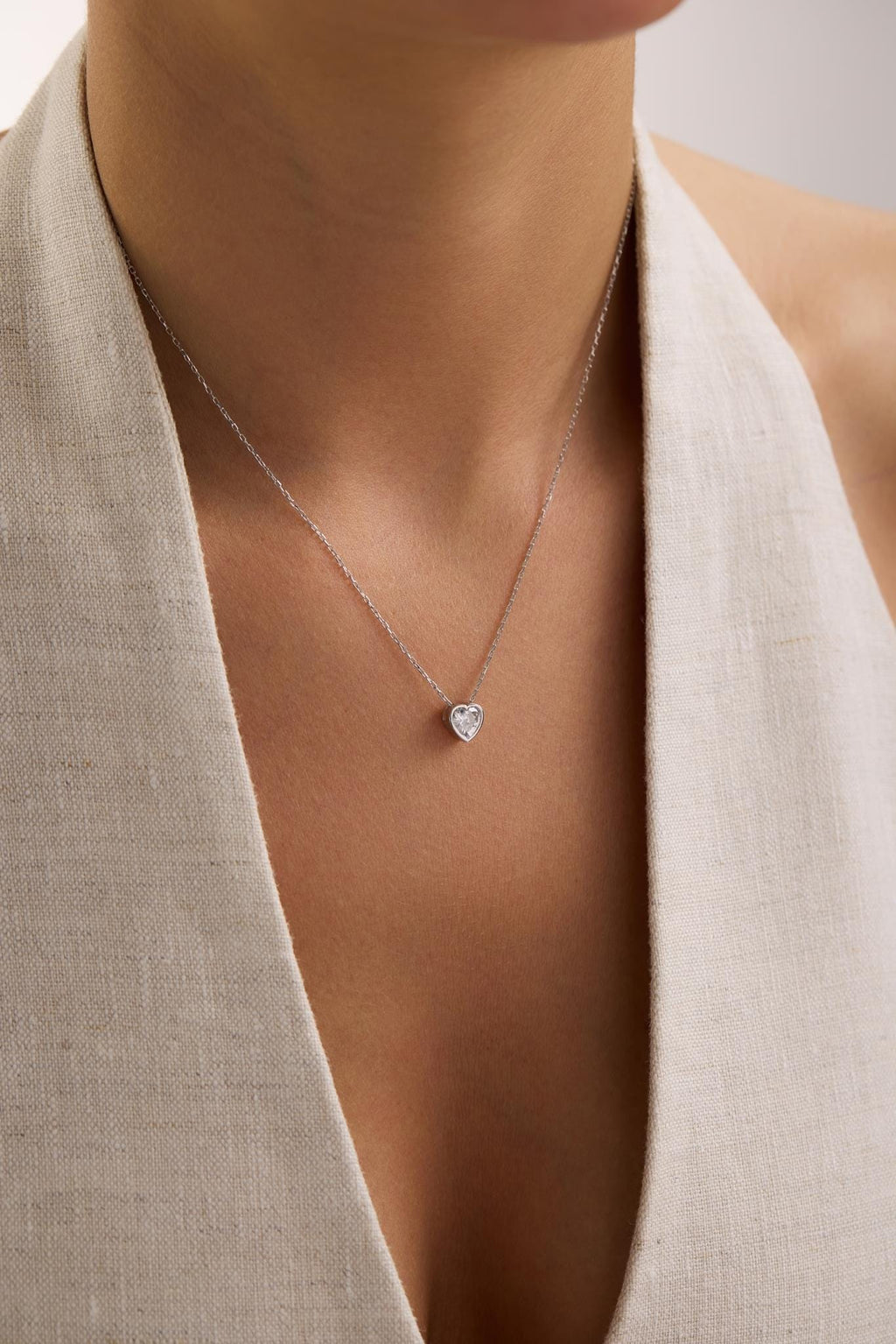 Sterling Silver Heart Necklace, Zircon Pendant, Dainty Gift