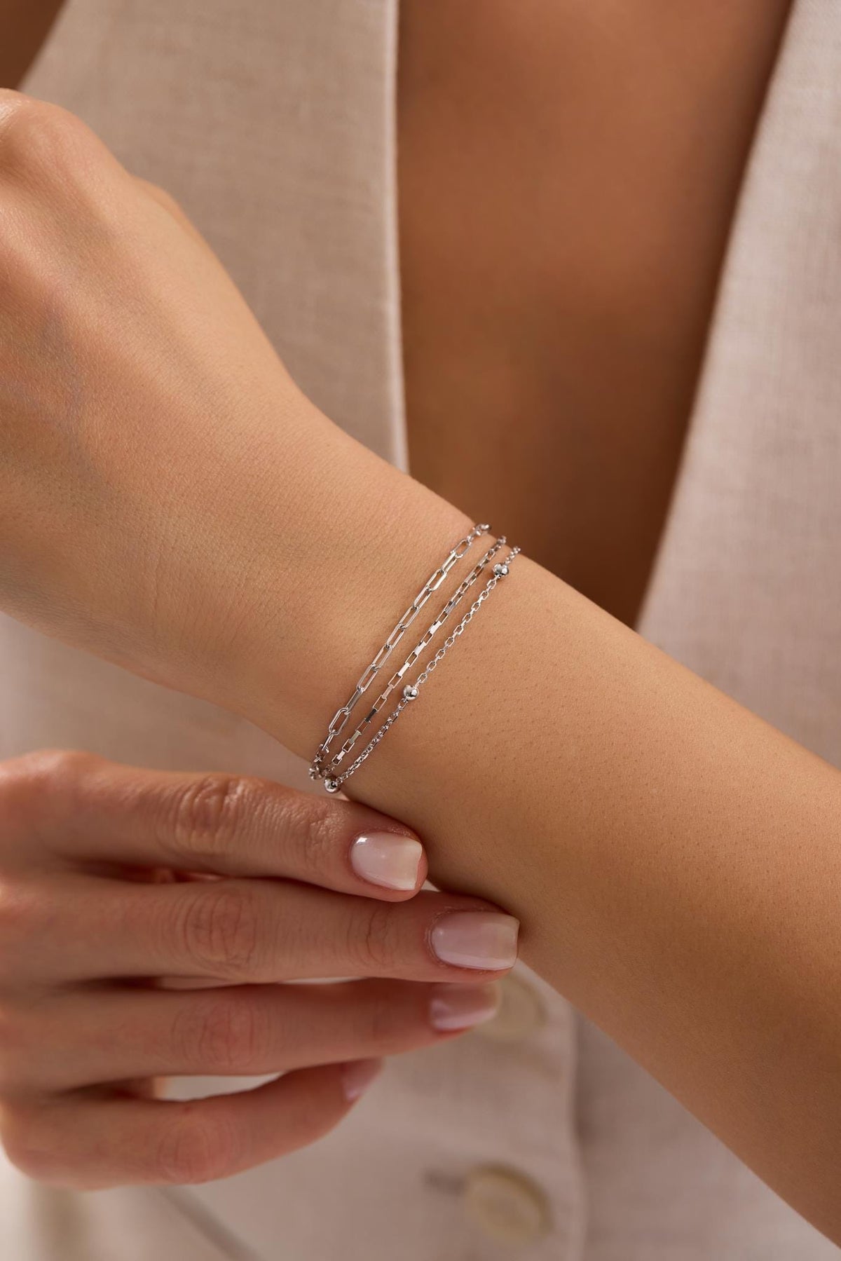 Sterling Silver Triple Chain Bracelet | Minimal Layered Design (NRZ1000804)