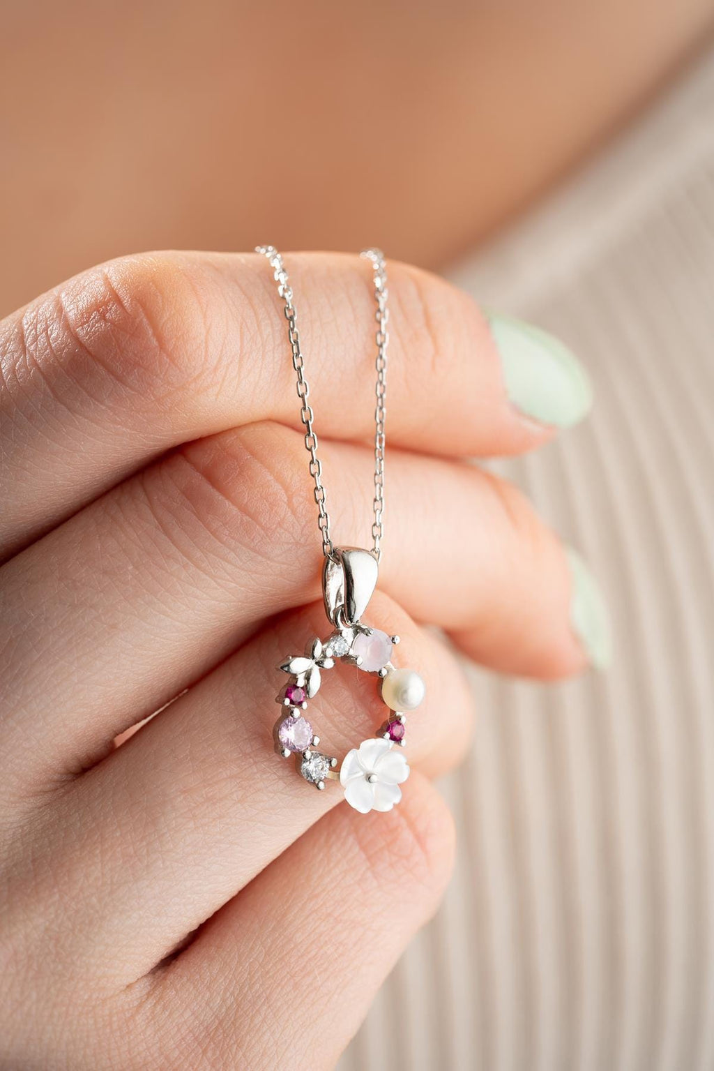 Magnolia Flower Necklace | Silver Floral Pendant | Zircon Dainty Necklace Gift for Her