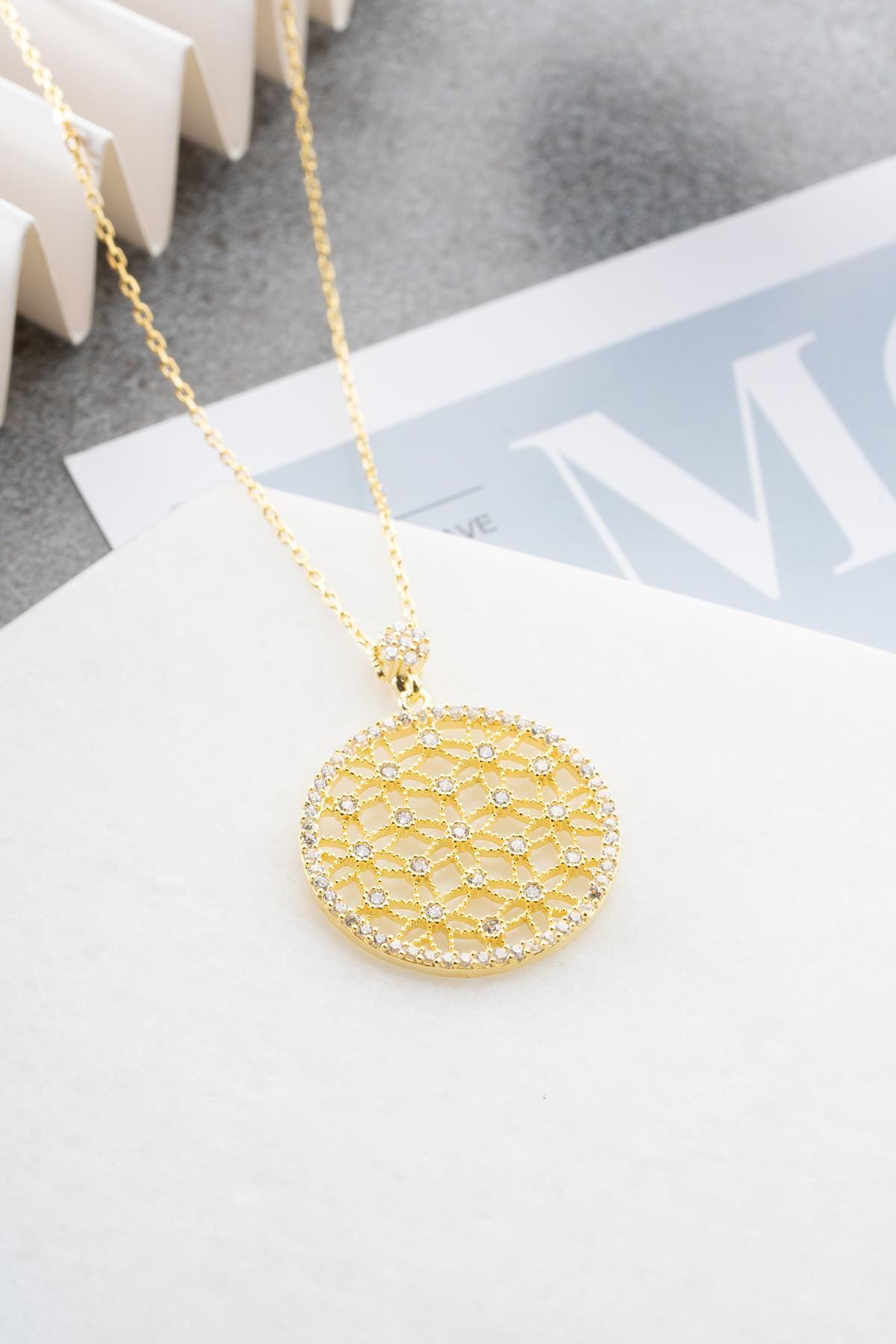 Flower of Life Necklace | Gold Plated Silver Zircon Pendant | Spiritual Jewelry Gift