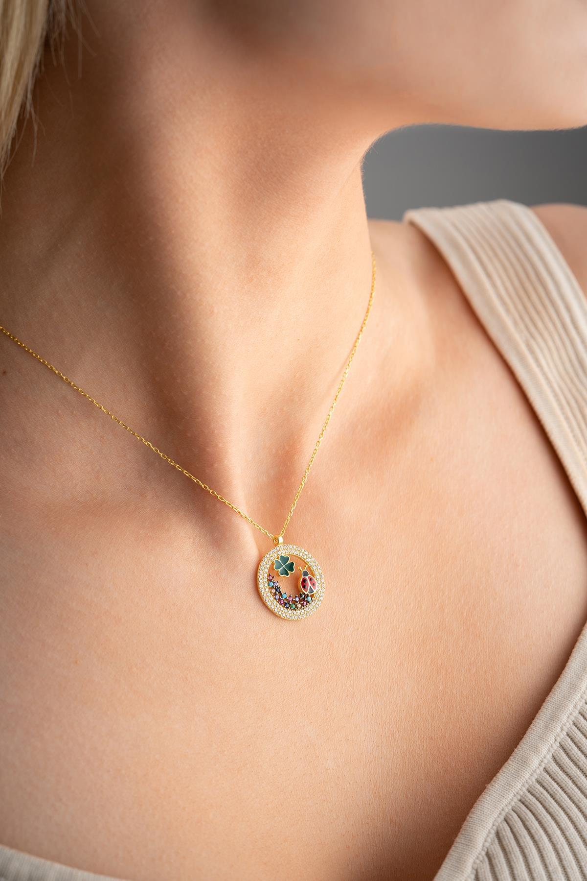 Four Leaf Clover Necklace Silver 925 | Lucky Charm Jewelry | Gold Plated Ladybug Pendant
