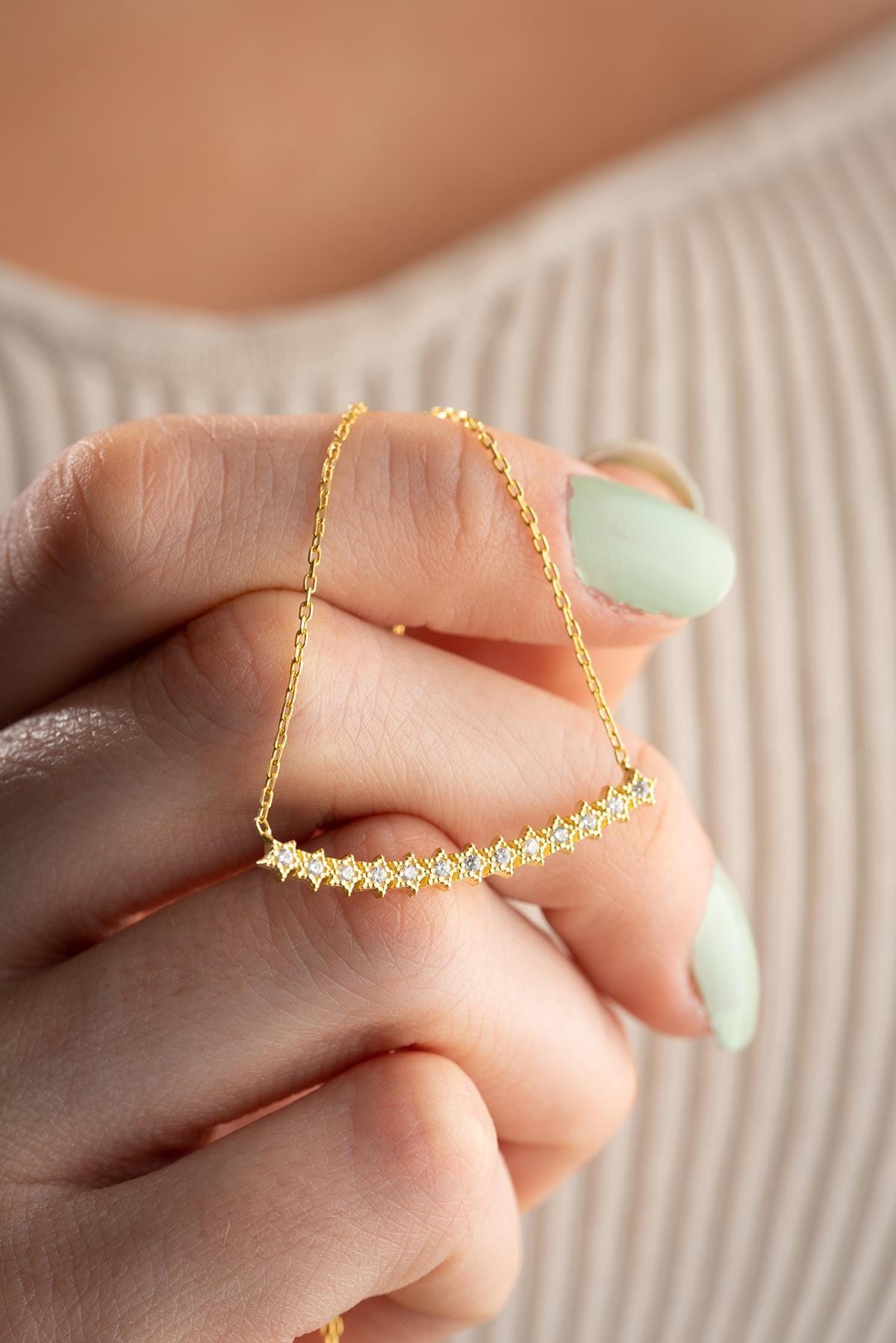 Star Bar Necklace Silver 925 | Celestial CZ Jewelry | Dainty Minimal Gold Plated | Gift for Her