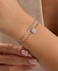 Sterling Silver Double Chain Square Zircon Bracelet | Minimal Design (NRZ1000801)