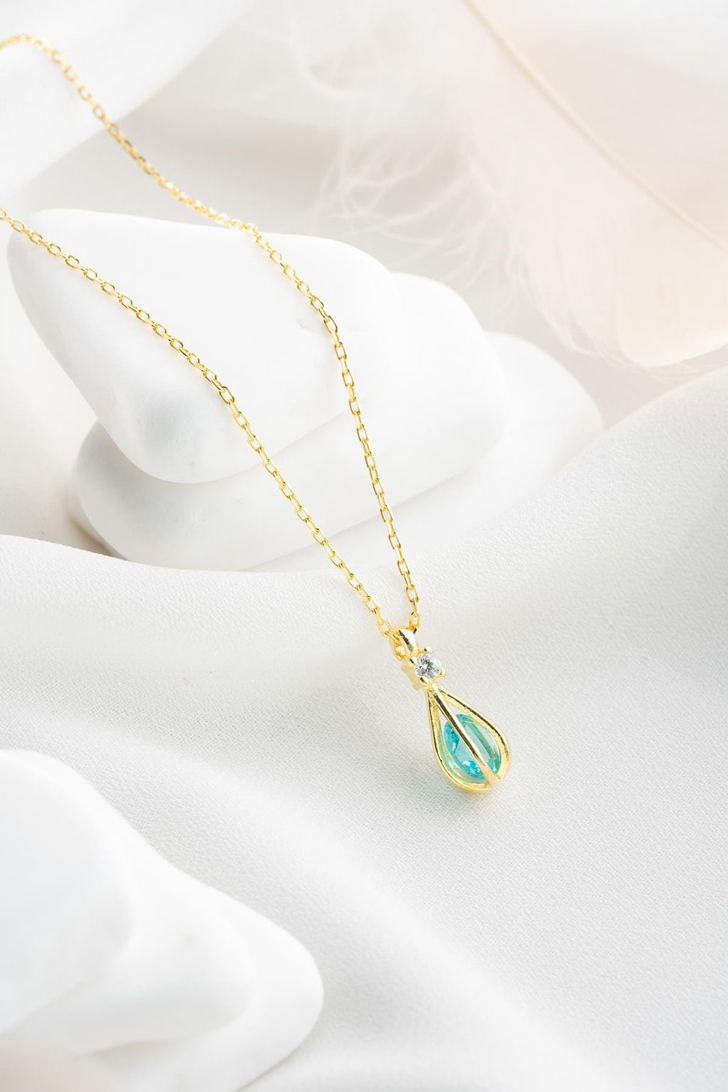 Aquamarine Balloon Necklace Silver 925 | Dainty Blue Zircon Jewelry | Gold Plated Pendant | Gift