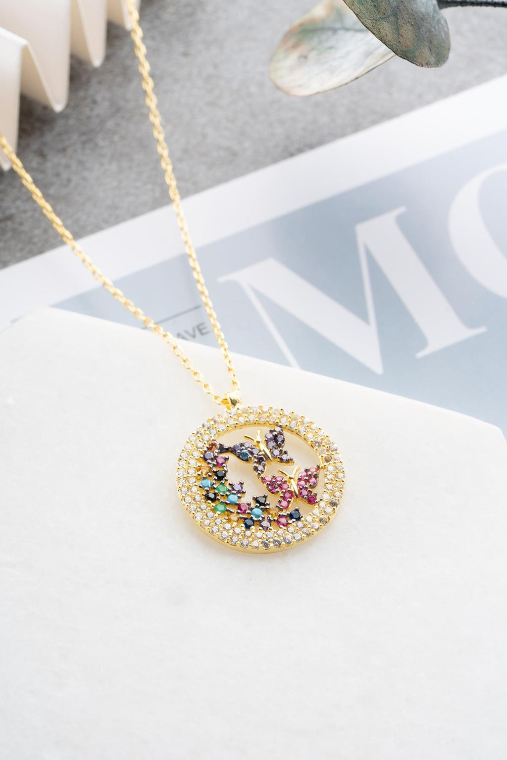 Butterfly Necklace Silver 925 | Colorful Zircon Circle Pendant | Dainty Gold Jewelry | Gift