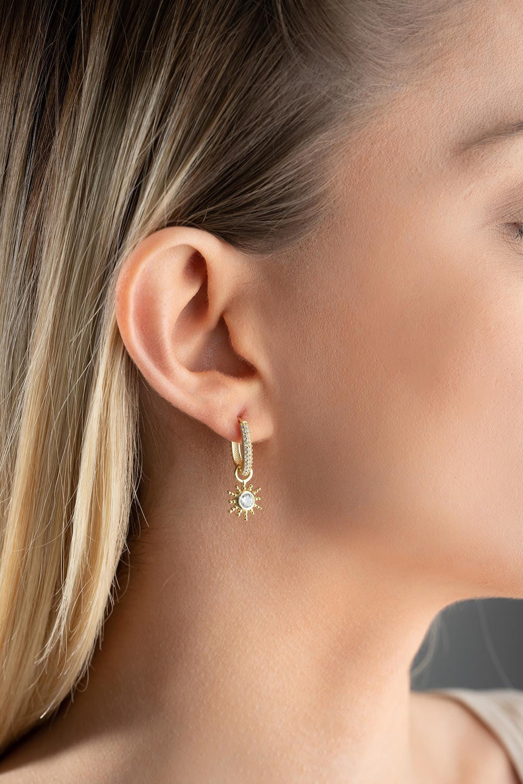 Sterling Silver Gold Sun Dangle Earrings | Minimal Celestial (NRZ1000905)