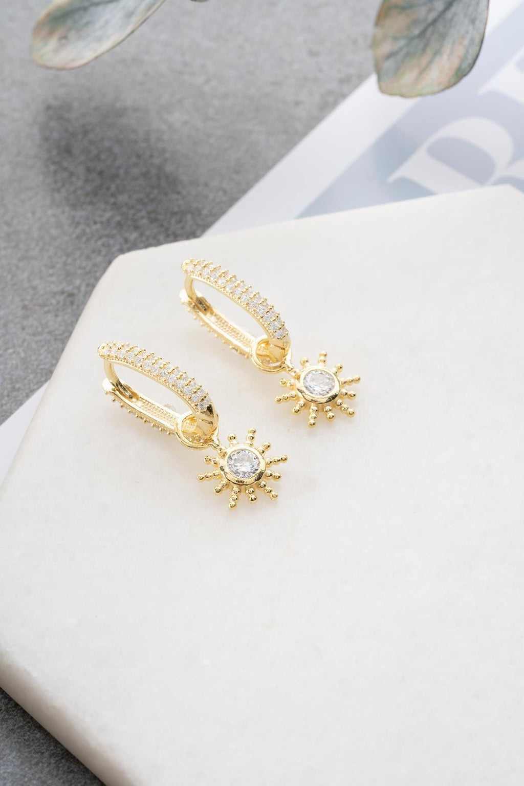 Sterling Silver Gold Sun Dangle Earrings | Minimal Celestial (NRZ1000905)