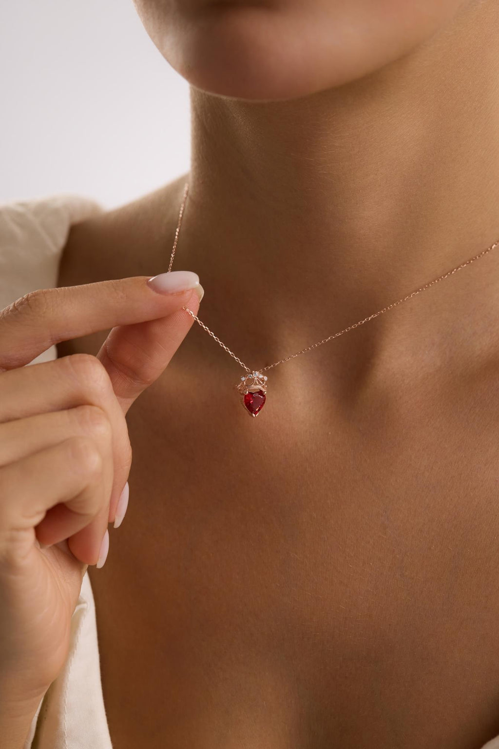 Heart Crown Necklace Silver 925 | Rose Gold Red Zircon Pendant | Dainty Queen Jewelry | Gift