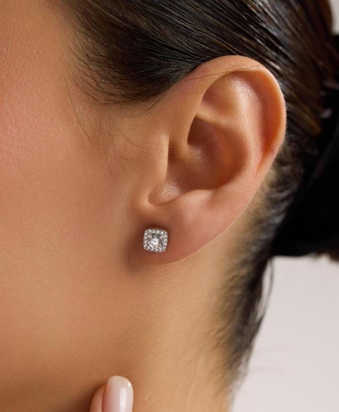 Sterling Silver Solitaire Stud Earrings | Zircon Minimal Design  (NRZ1000875)