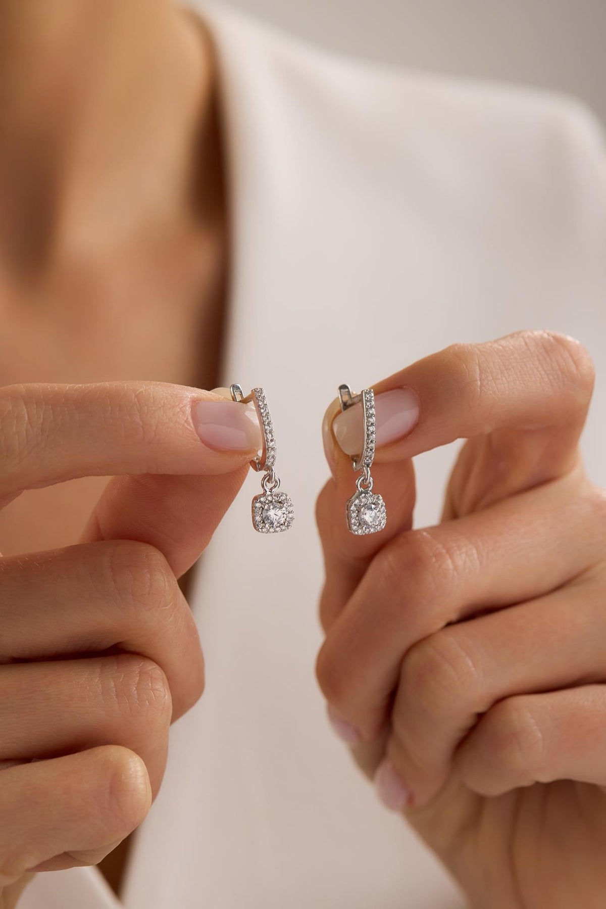 Sterling Silver Solitaire Drop Earrings | Zircon Dangle (NRZ1000874)