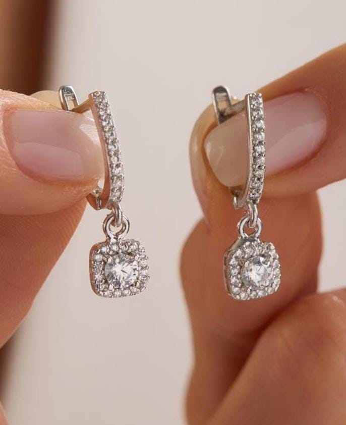 Sterling Silver Solitaire Drop Earrings | Zircon Dangle (NRZ1000874)