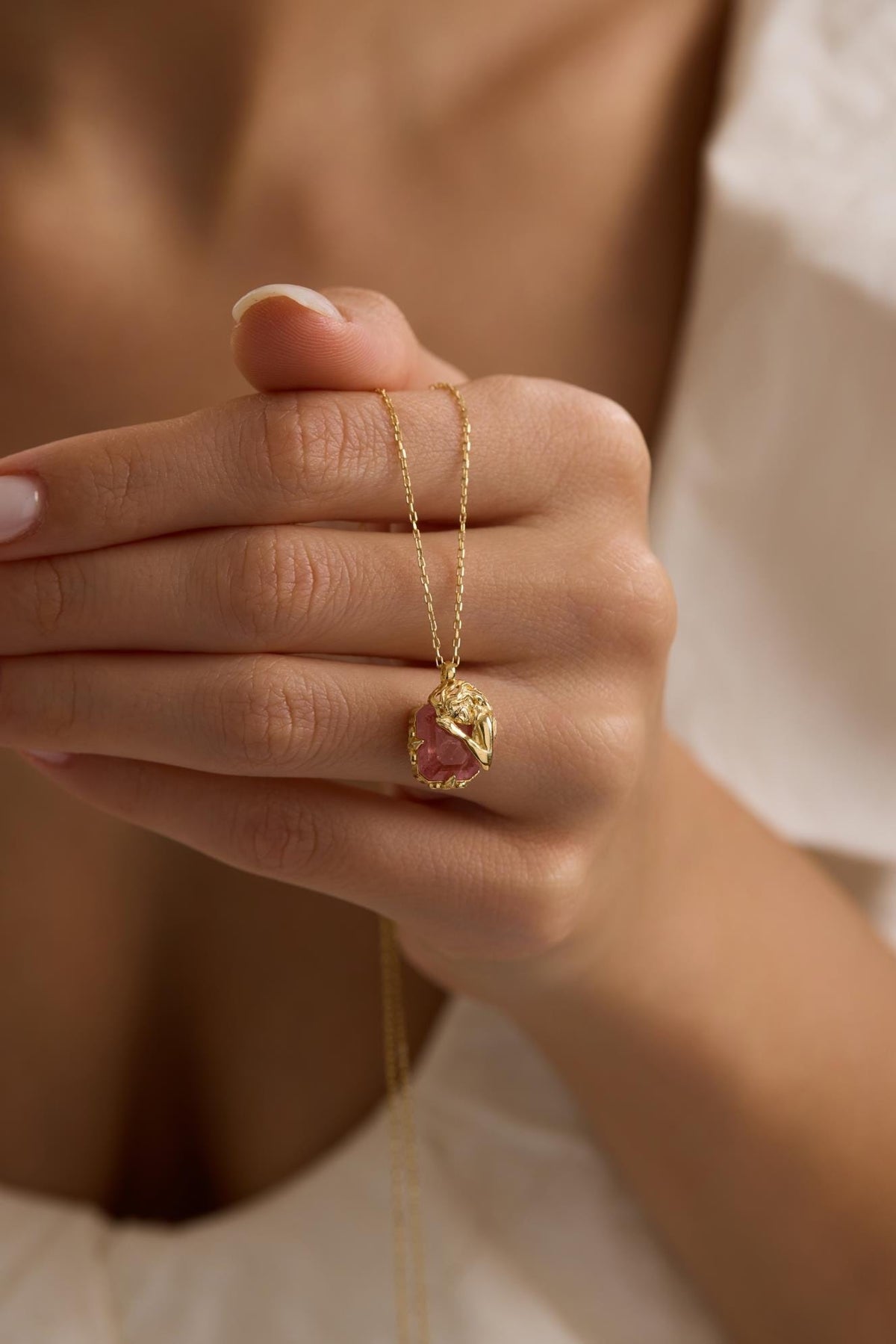 Sterling Silver Fairy Necklace | Pink Zircon Angel Pendant | Gold Plated Jewelry