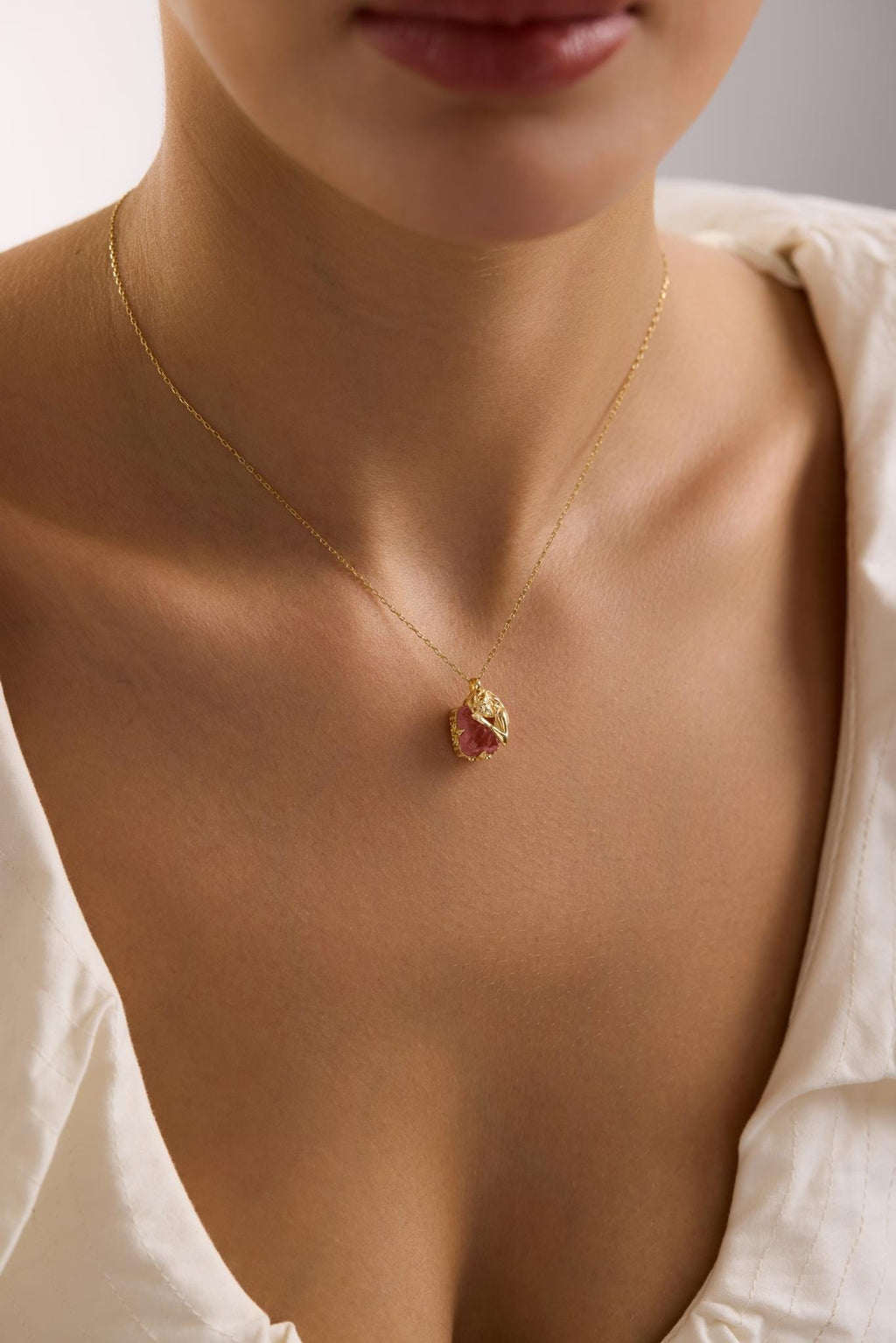 Sterling Silver Fairy Necklace | Pink Zircon Angel Pendant | Gold Plated Jewelry