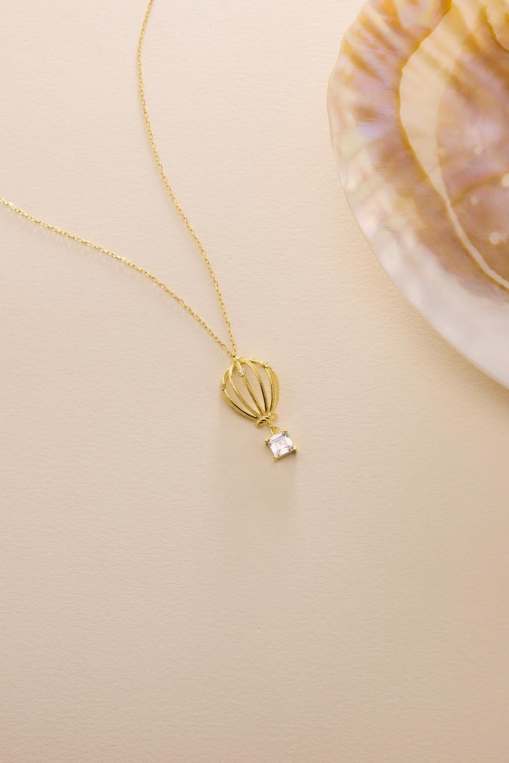 Sterling Silver Balloon Necklace | Square Zircon Pendant | Gold Minimal Jewelry