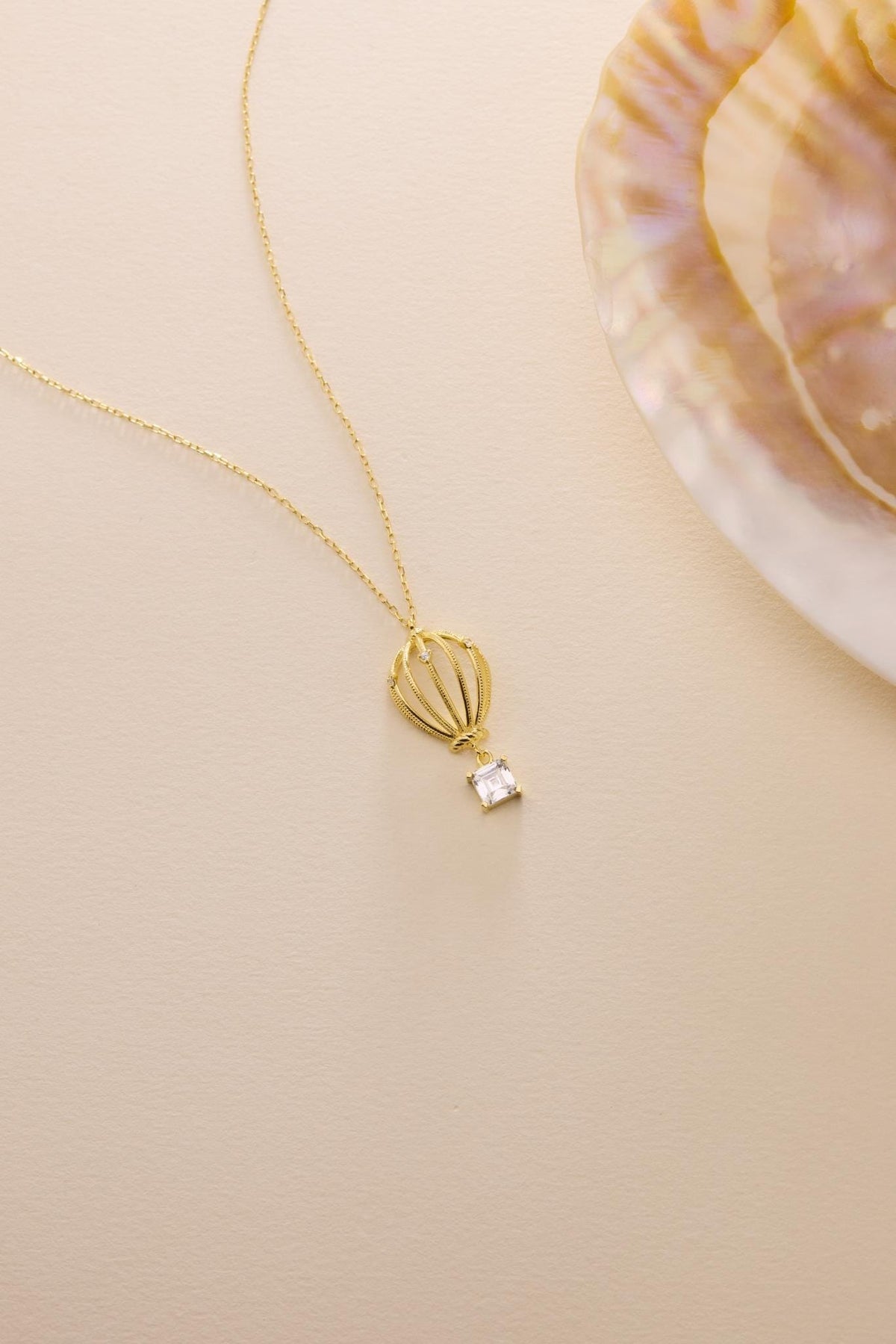 Sterling Silver Balloon Necklace | Square Zircon Pendant | Gold Minimal Jewelry