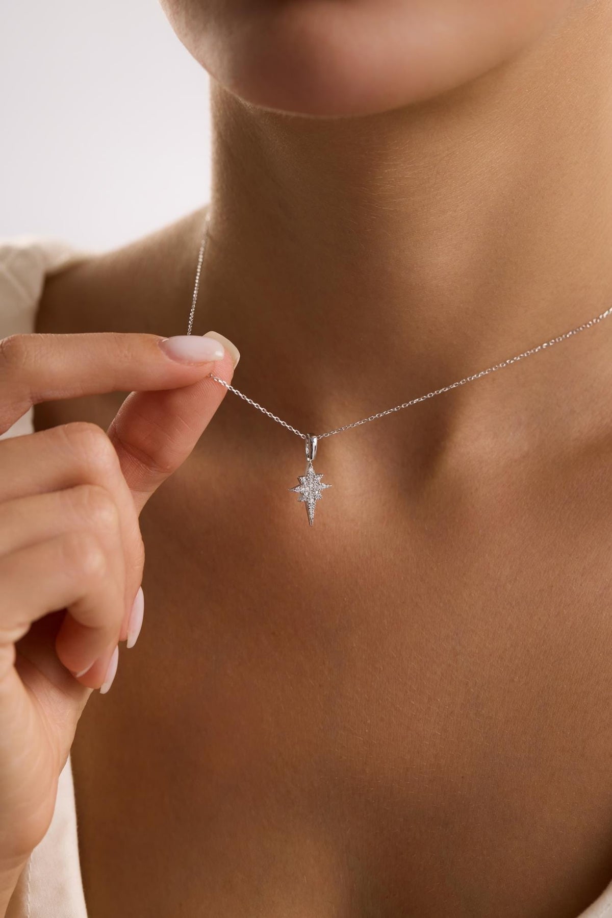 Sterling Silver Polaris Necklace | North Star Zircon Celestial Pendant Jewelry