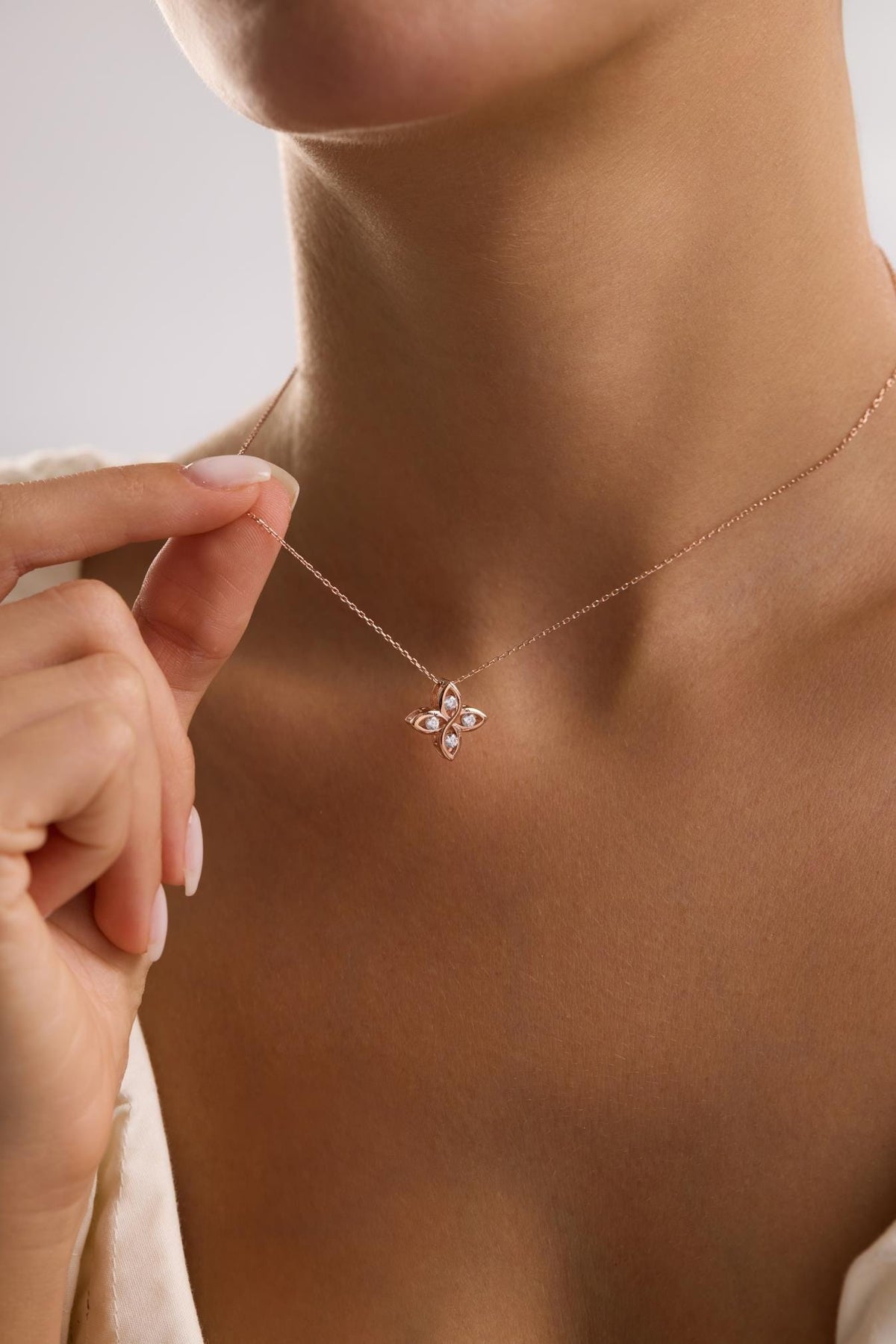 Rose Gold Flower Necklace | Sterling Silver Zircon Floral Pendant Jewelry