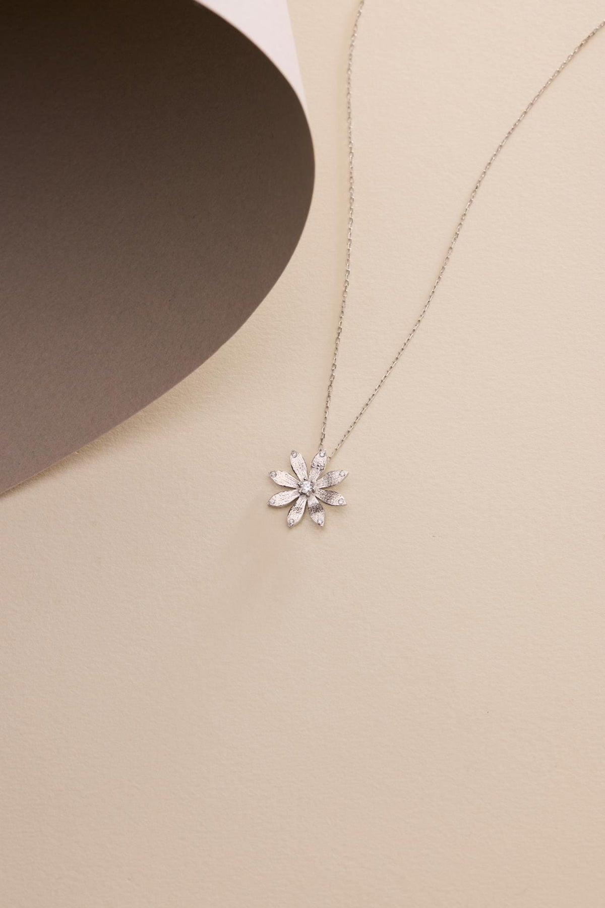 Sterling Silver Wildflower Necklace | Zircon Floral Pendant | Minimal Nature Jewelry