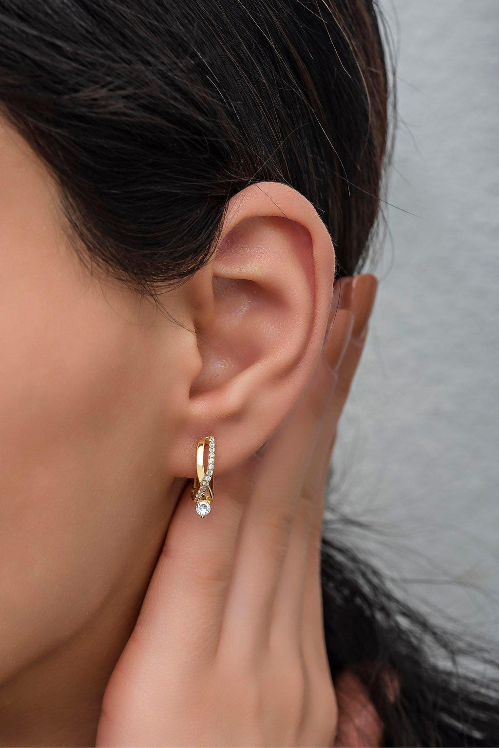Sterling Silver Gold plated Hoop Earrings | Zircon Braided Design (NRZ998324)