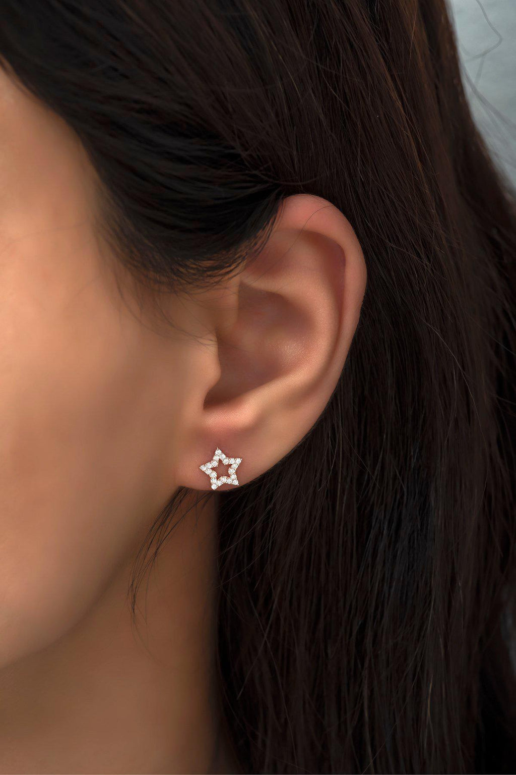 Sterling Silver Star Stud Earrings | Rose Gold Zircon (NRZ99800)