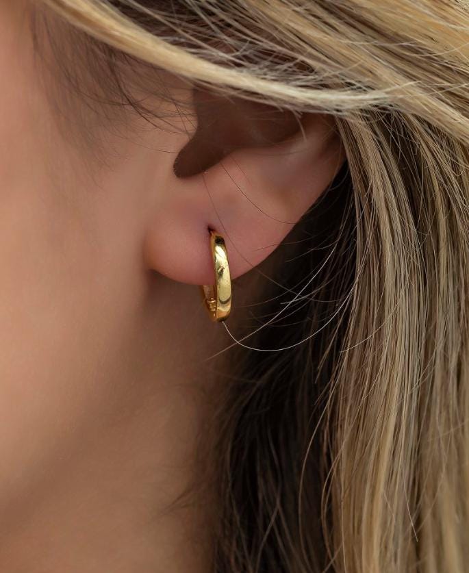 Sterling Silver 10 mm Gold Hoop Earrings | Minimal Everyday Hoops (NRZ998586)