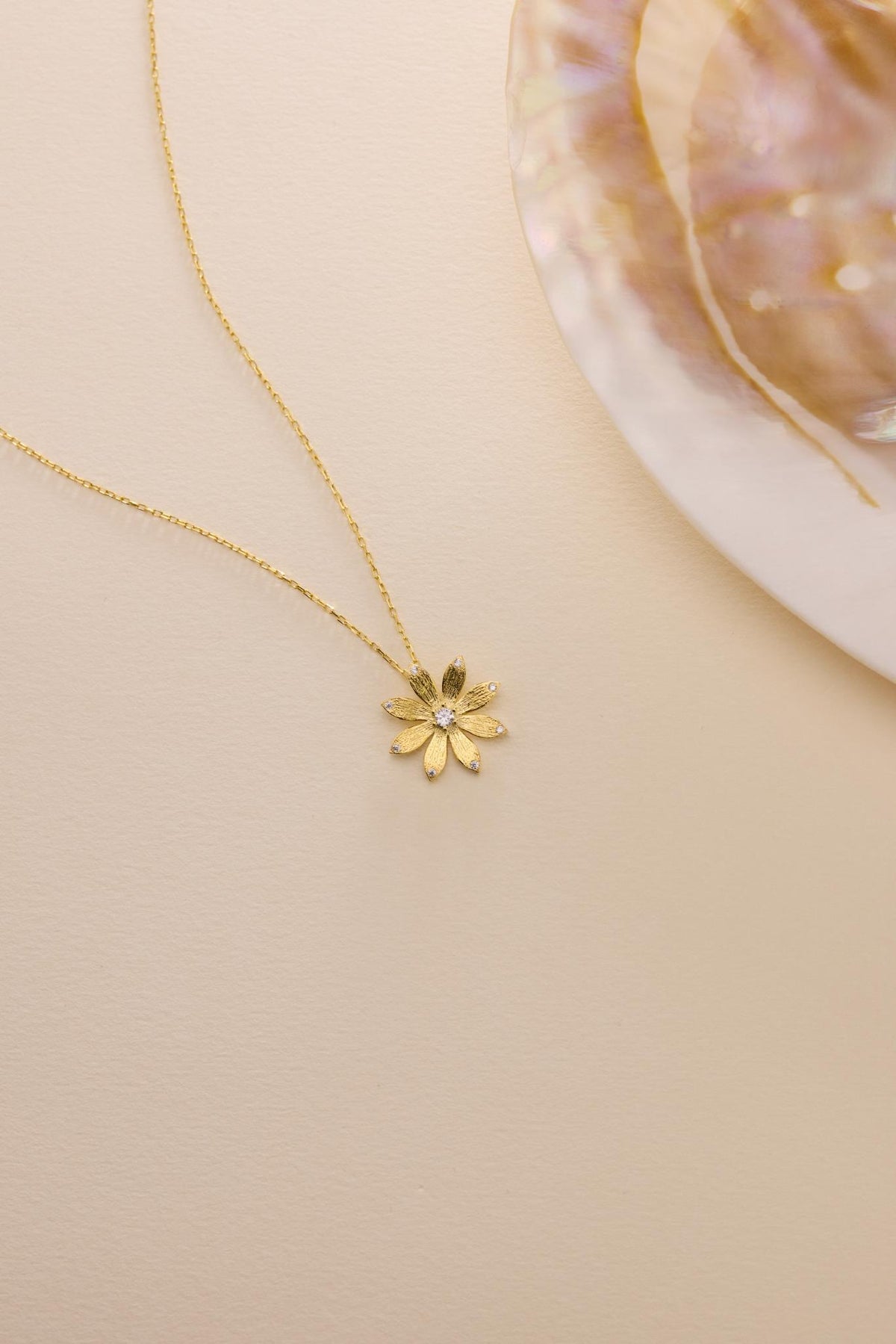 Gold Plated Wildflower Necklace | Sterling Silver Floral Pendant | Zircon Jewelry
