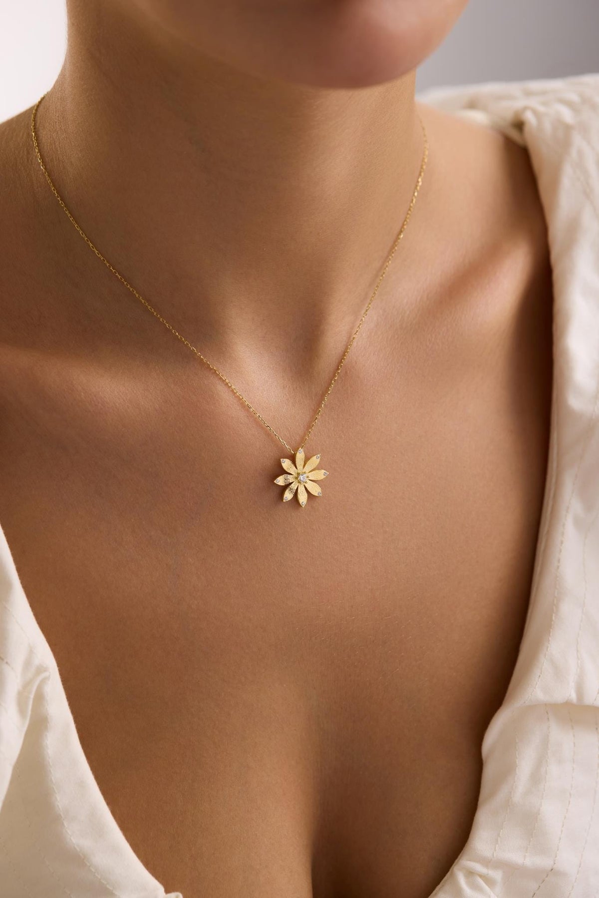 Gold Plated Wildflower Necklace | Sterling Silver Floral Pendant | Zircon Jewelry