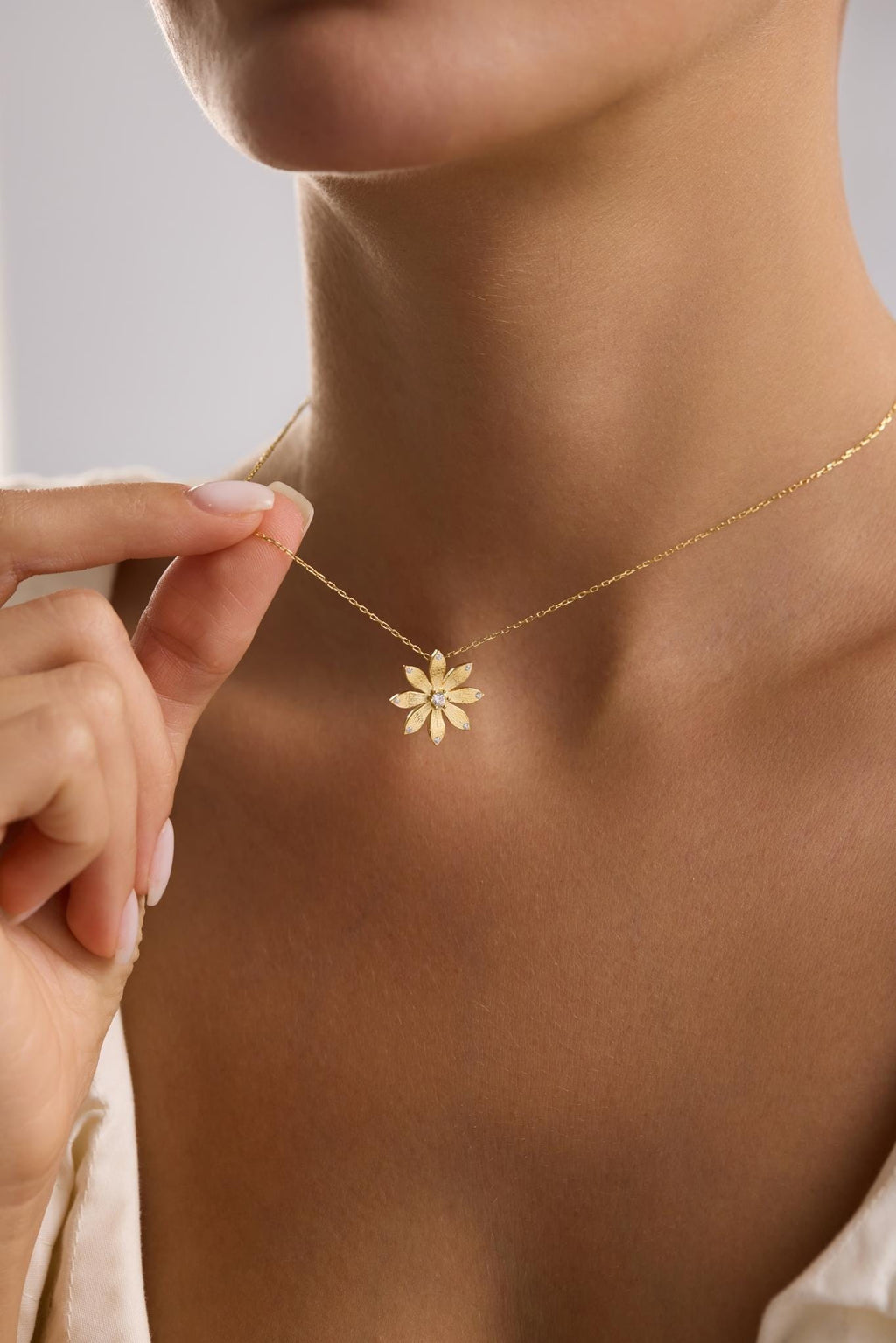 Gold Plated Wildflower Necklace | Sterling Silver Floral Pendant | Zircon Jewelry