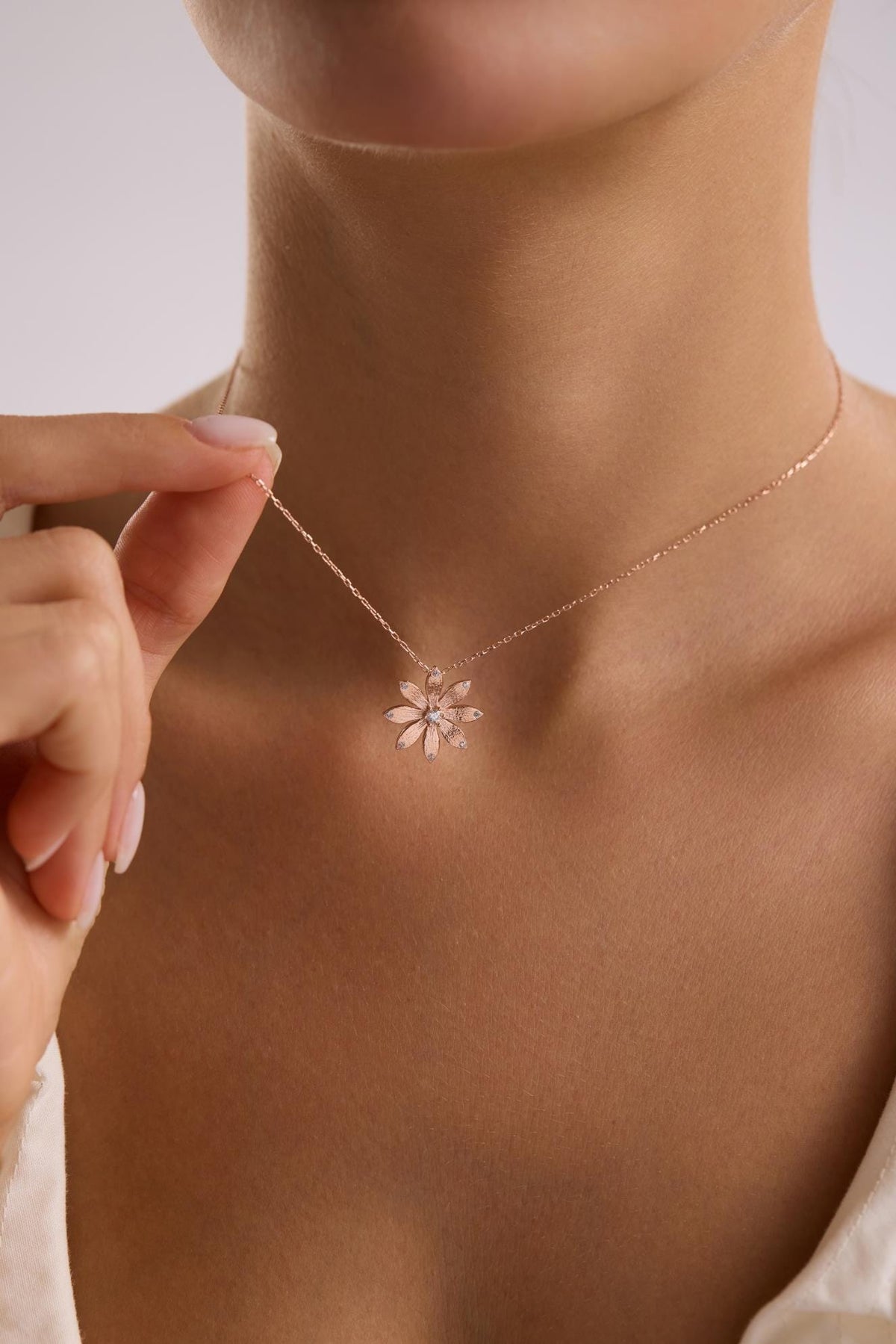 Rose Gold Wildflower Necklace | Sterling Silver Floral Pendant | Zircon Jewelry
