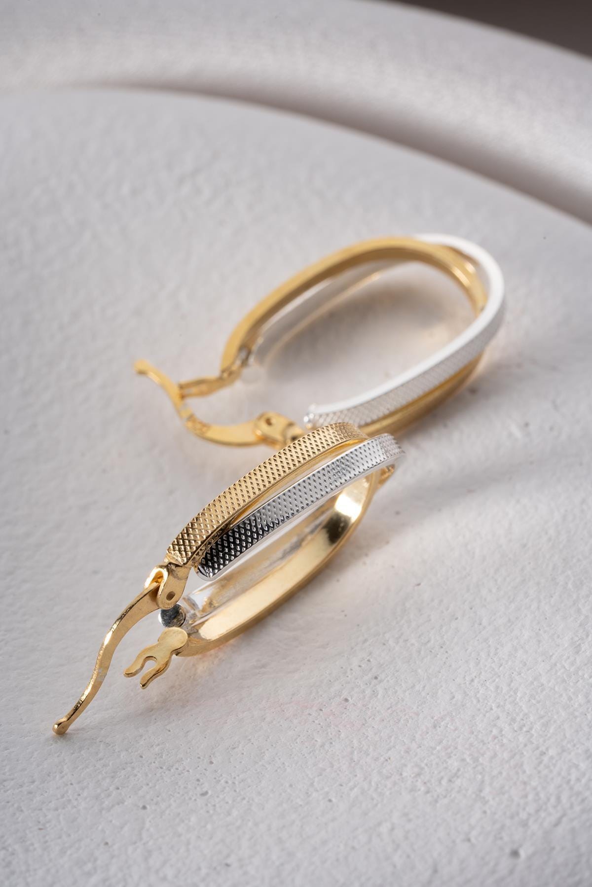 Two Tone Sterling Silver U Shape Earrings | Modern Minimalist Jewelry