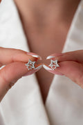925 Sterling Silver Double Star Stud Earrings | Rhodium Plated Minimal Design (NRZ1000401)