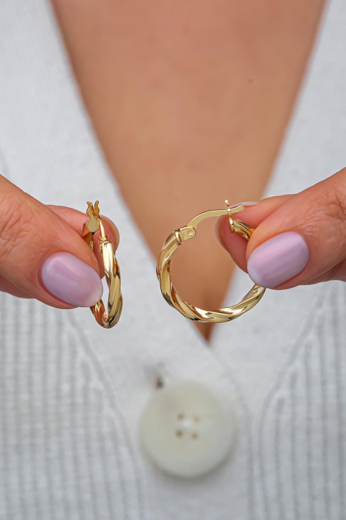 925 Sterling Silver Gold Plated Twisted Hoop Earrings 22mm | Minimal Chunky Design (NRZ999616)