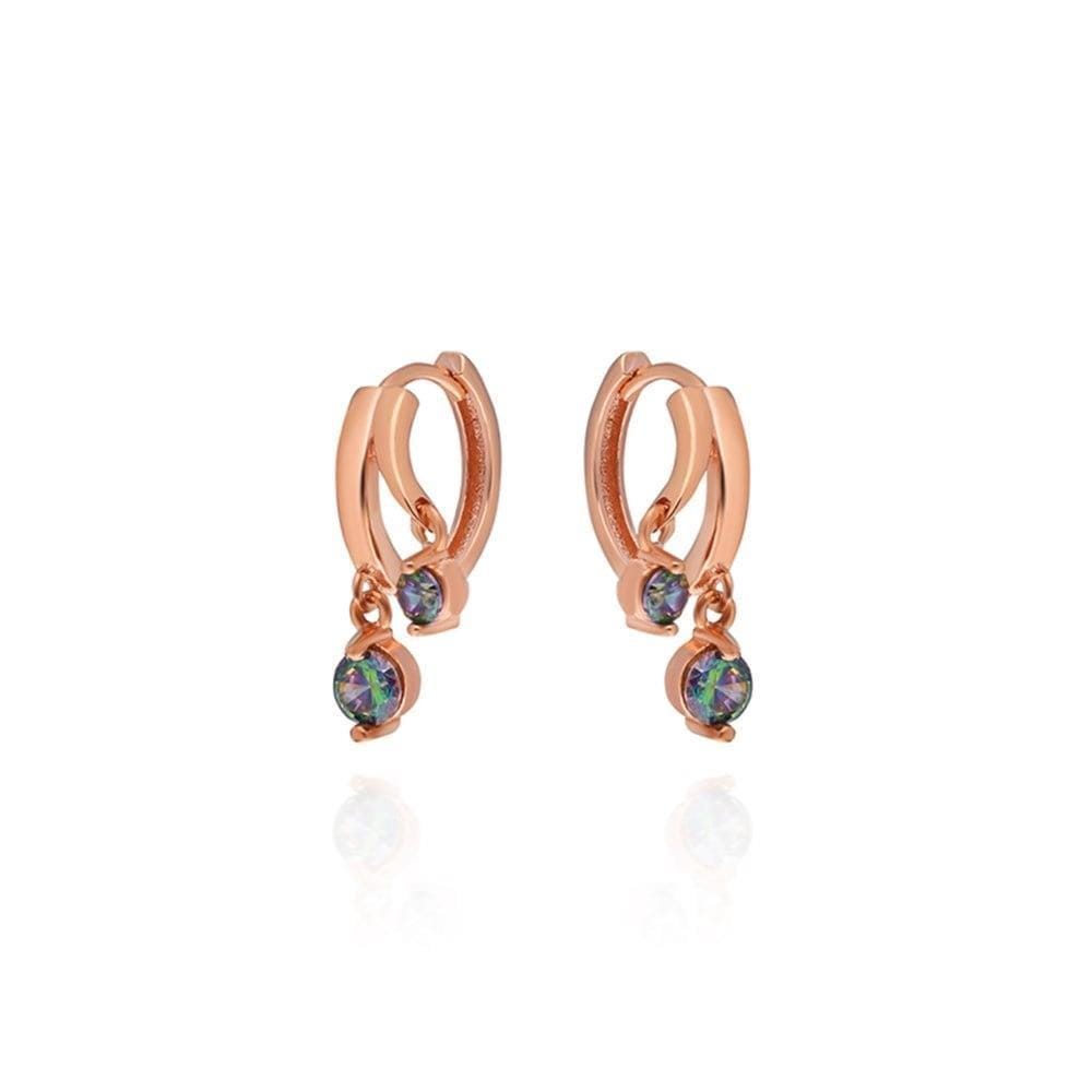925 Sterling Silver Mystic Topaz Drop Earrings | Rose Gold Plated Double Stone Design (TRDYL725)
