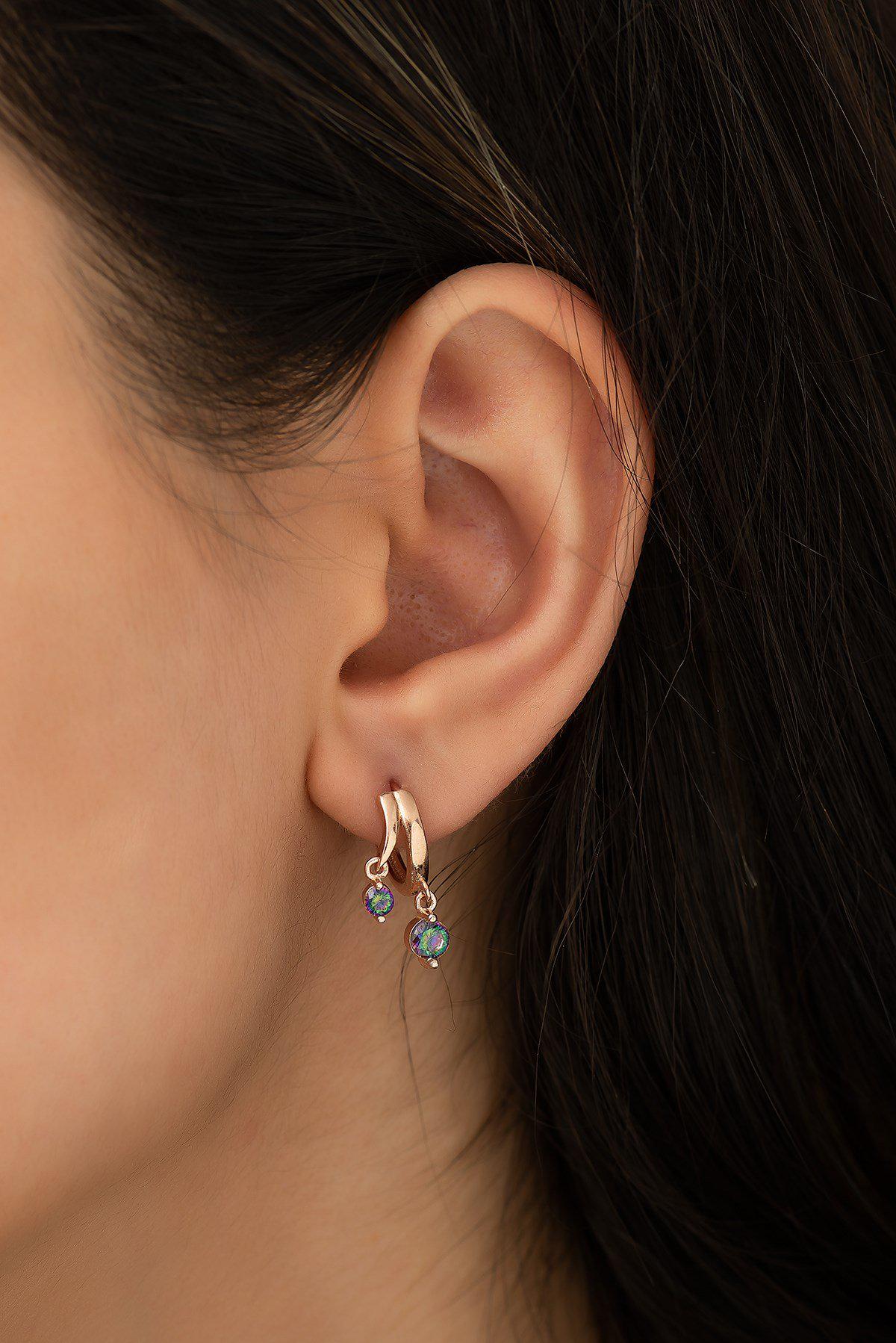925 Sterling Silver Mystic Topaz Drop Earrings | Rose Gold Plated Double Stone Design (TRDYL725)