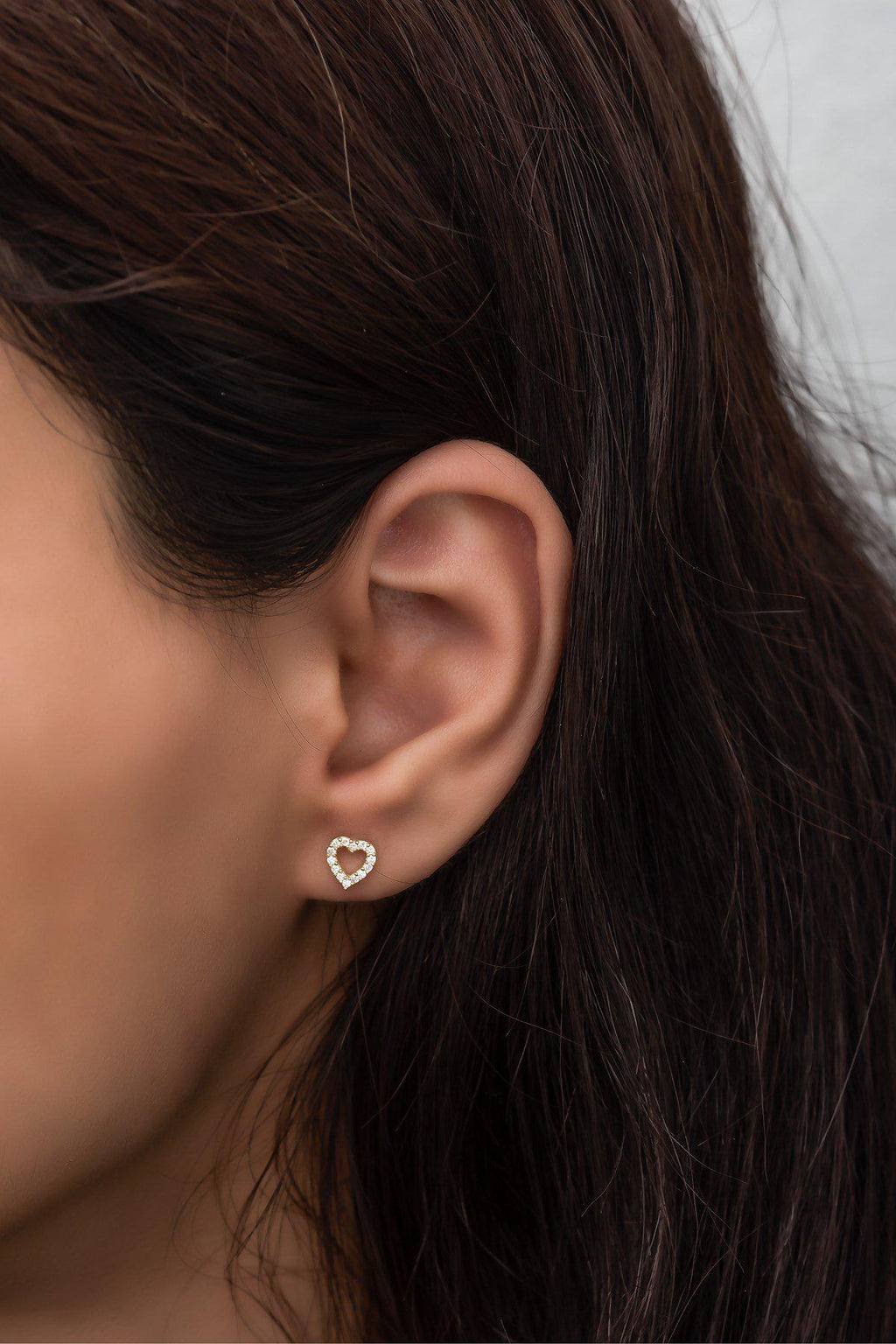 925 Sterling Silver Gold Plated Heart Stud Earrings | Zircon Minimal Design (NRZ99406)