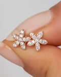 925 Sterling Silver Rose Wildflower Stud Earrings | Rose Gold Plated Zircon Design (NRZ1133)