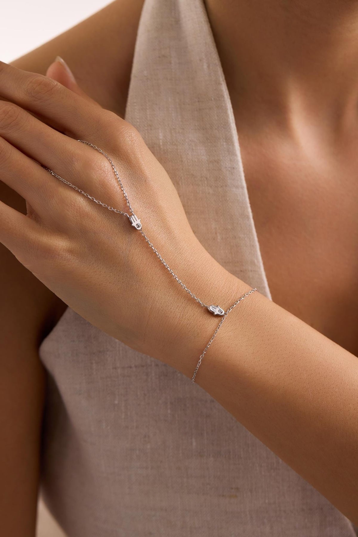 Sterling Silver Hamsa Hand Chain Bracelet | Minimalist Evil Eye Jewelry