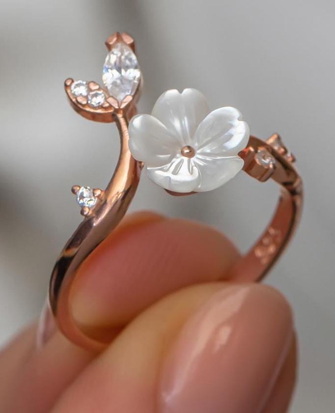 Rose Gold Magnolia Ring | 925 Sterling Silver Zircon Branch (NRZ998965)