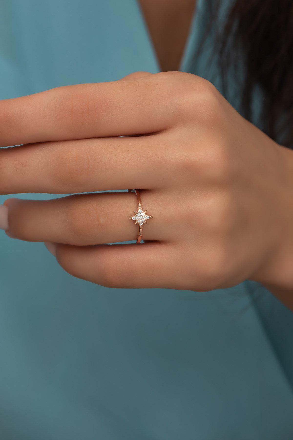 Adjustable Polaris Star Ring | Rose Gold Plated Zircon Design (NRZ99705)