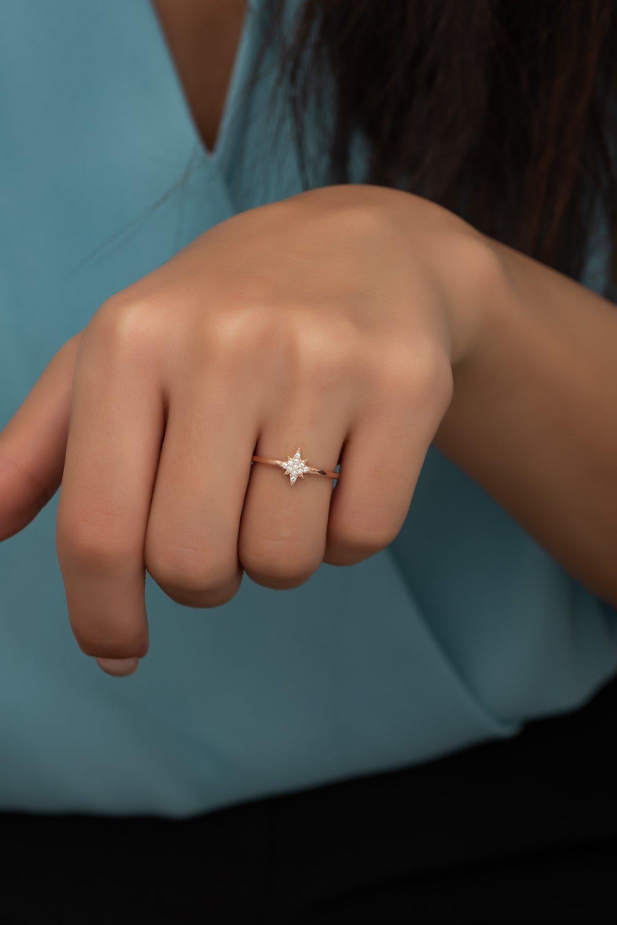 Adjustable Polaris Star Ring | Rose Gold Plated Zircon Design (NRZ99705)