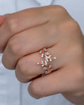 Adjustable Olive Branch Ring | Rose Gold Plated Zircon Nature Design (NRZ99385)