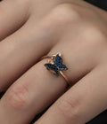 Adjustable Blue Butterfly Ring | Rose Gold Plated Zircon Design (TRDYL995)