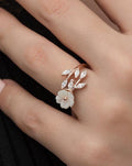 Adjustable Magnolia Flower Ring | Rose Gold Plated Zircon Floral Design (TRDYL1008)