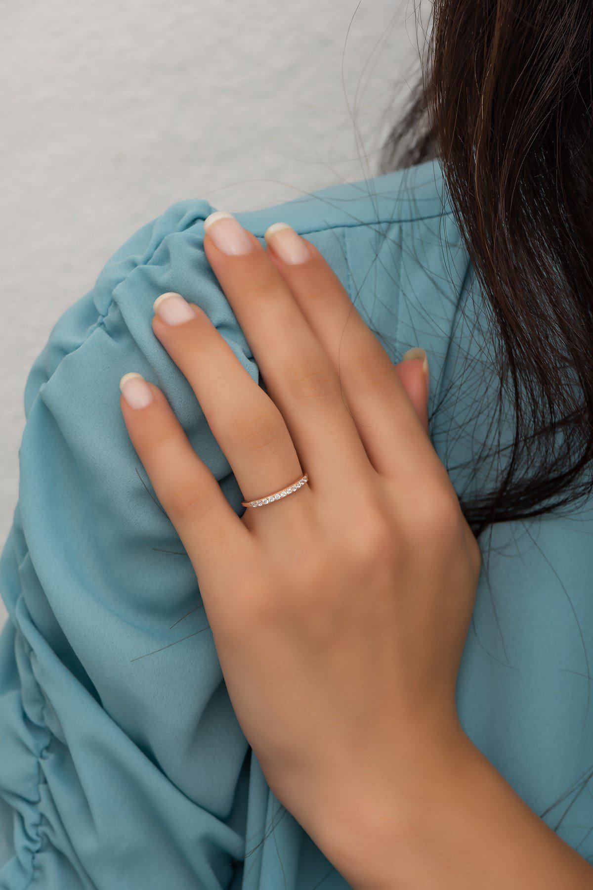 Rose Gold Sterling Silver Zircon Ring | Adjustable Minimalist Band