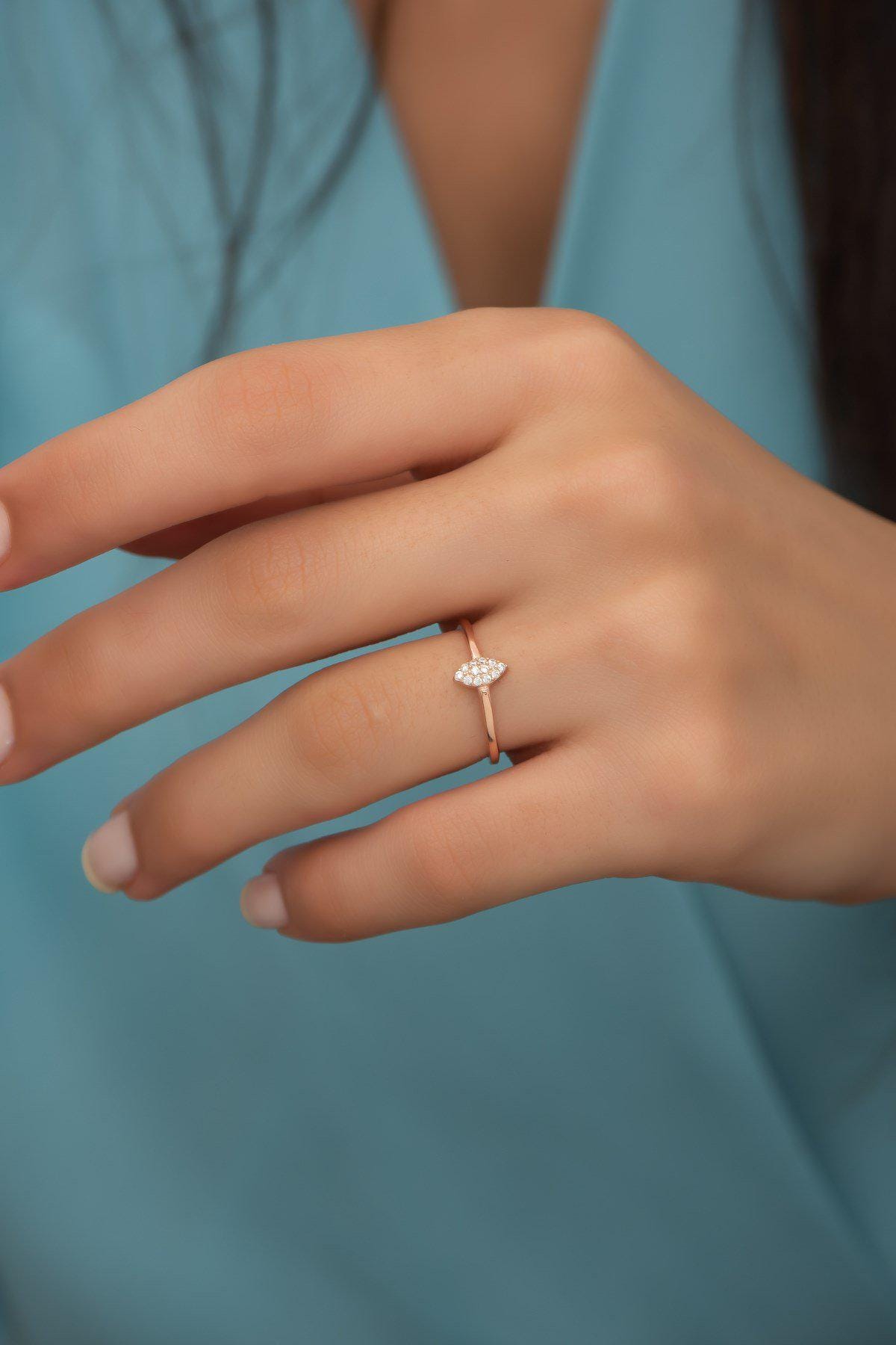 Rose Gold Marquise Zircon Ring | 925 Sterling Silver Adjustable Leaf Band (NRZ99709)