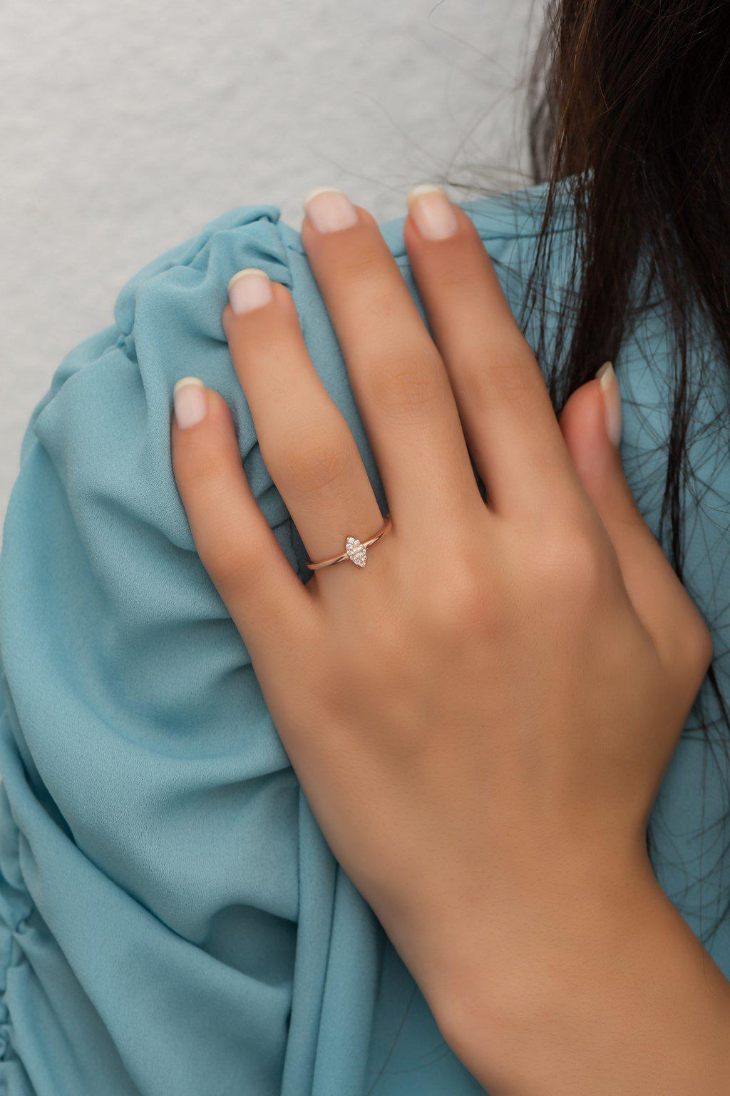 Rose Gold Marquise Zircon Ring | 925 Sterling Silver Adjustable Leaf Band (NRZ99709)