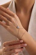 925 Sterling Silver Rhodium Plated White Drop Zircon Hand Chain Bracelet, Minimal Slave Bracelet, Elegant Gift for Her