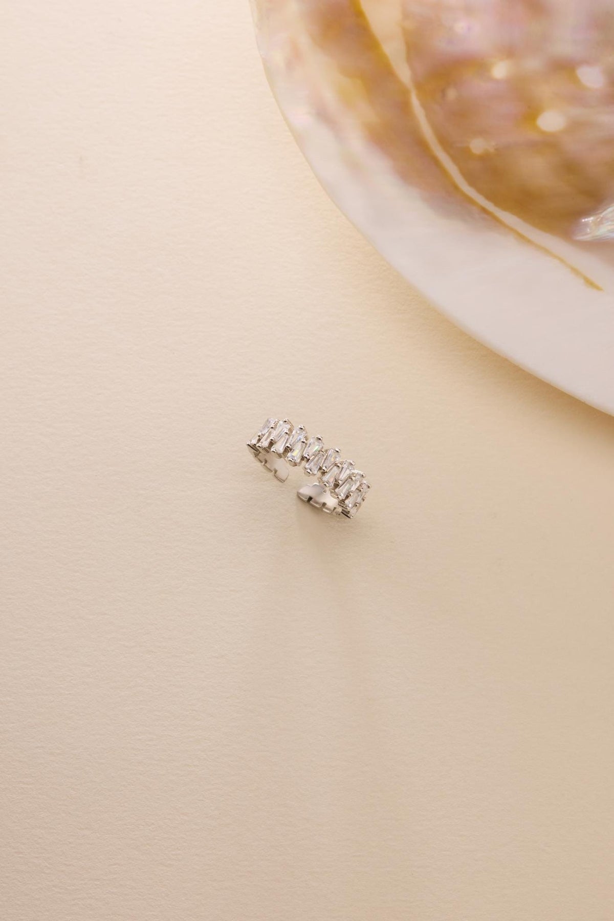 925 Sterling Silver Baguette Zircon Ring, Rhodium Plated Adjustable Band Ring for Women (NRZ1000596)